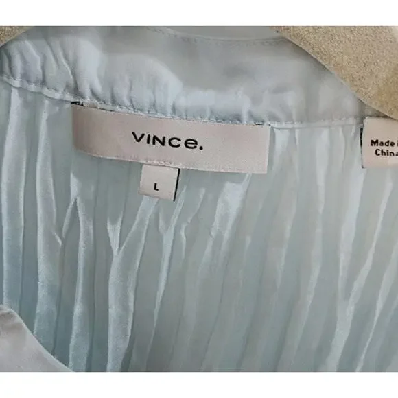 $325 VINCE Crushed Silk Top Blouse | Womens Size L, Sky Blue NEW! - Picture 5 of 8